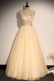 Champagne A-line Tulle Long Party HZ0307