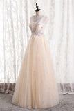 Champagne A-line Tulle Long Party HZ0307