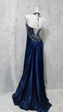 Charming Blue Halter Pleated Senior Prom Dresses Beaded Evening Formal HZ0307
