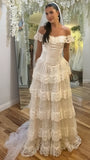 Charming Ivory Lace Prom Dresses Ruffle Evening Party HZ0307