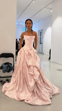 Charming Pink Strapless Rutched Long Prom Dresses A-line Evening Party HZ0307