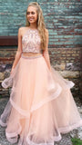 Charming Two Pieces Halter Prom Dresses Senior Graduation Dress Long Evening Party HZ0307