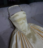 Charming Yellow Pearl Evening Party Dresses A-Line Satin Prom HZ0307
