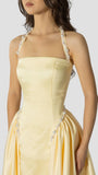 Charming Yellow Pearl Evening Party Dresses A-Line Satin Prom HZ0307