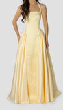 Charming Yellow Pearl Evening Party Dresses A-Line Satin Prom HZ0307