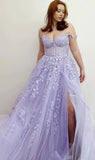 Chic Lilac Appliques Prom Dresses Long Evening Party Gown With HZ0307
