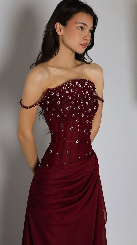 Chic Beaded Long Prom Dresses Sheath Chiffon Formal Party HZ0307