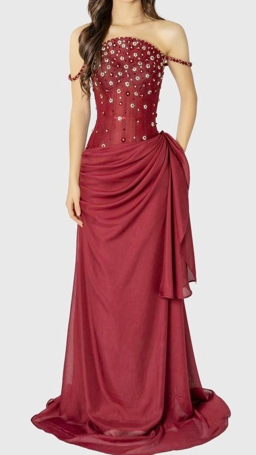 Chic Beaded Long Prom Dresses Sheath Chiffon Formal Party HZ0307