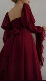 Classic Burgundy Chiffon Prom Dresses Square Neck Evening Party HZ0307