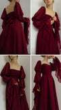 Classic Burgundy Chiffon Prom Dresses Square Neck Evening Party HZ0307