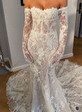 Classic Mermaid Lace Beaded Wedding Dresses Off The Shoulder Bridal HZ0307
