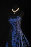 Classic Navy Blue Prom Dress, Vintage Long Party Dress, Beaded Luxury HZ0307