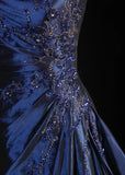 Classic Navy Blue Prom Dress, Vintage Long Party Dress, Beaded Luxury HZ0307