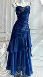 Classic Royal Blue Ruffle Prom Dresses Beaded Dance HZ0307