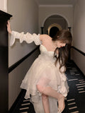 Classic White High Low Party Dress Chiffon Princess Homecoming Dress HZ0307
