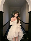 Classic White High Low Party Dress Chiffon Princess Homecoming Dress HZ0307