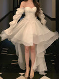 Classic White High Low Party Dress Chiffon Princess Homecoming Dress HZ0307