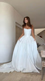 Classic White Strapless Wedding Dress, A-Line Satin Bridal Dress, HZ0307