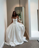 Classic White Strapless Wedding Dress, A-Line Satin Bridal Dress, HZ0307