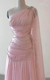 Classy A Line One Shoulder Pink Chiffon Evening Gown Prom Dresses , HZ0307