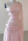 Classy A Line One Shoulder Pink Chiffon Evening Gown Prom Dresses , HZ0307