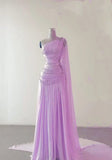 Classy A Line One Shoulder Pink Chiffon Evening Gown Prom Dresses , HZ0307