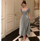 Classy A Line Sweetheart Blue Satin Prom Dresses Birthday Outfits Evening Gown , HZ0307
