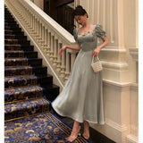 Classy A Line Sweetheart Blue Satin Prom Dresses Birthday Outfits Evening Gown , HZ0307