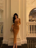 Classy Mermaid Square neckline Orange Prom Dresses Birthday Outfits Evening Gown , HZ0307