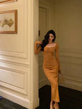 Classy Mermaid Square neckline Orange Prom Dresses Birthday Outfits Evening Gown , HZ0307