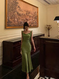 Classy Mermaid Straps Green Satin Prom Dresses Birthday Outfits , HZ0307
