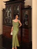 Classy Mermaid Straps Green Satin Prom Dresses Birthday Outfits , HZ0307