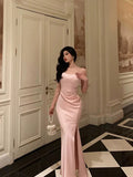 Classy Sheath Spaghetti Straps Pink Satin Prom Dresses Birthday Outfits Evening Gown, HZ0307