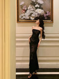 Classy Sheath Strapless Black Floral Prom Dresses Birthday Outfits Evening Gown , HZ0307