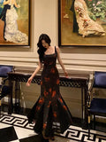 Classy Sheath Straps Black Floral Prom Dresses Birthday Outfits Evening Gown , HZ0307