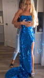 Classy Strapless Mermaid Party Dress, Mirror Glasses Senior Prom HZ0307