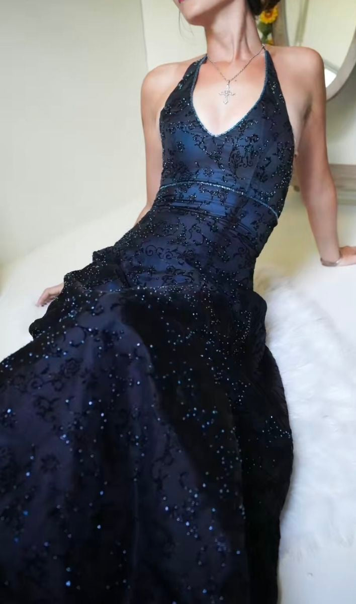 Purple Lace Halter Prom Dress Long V-Neck Evening Gown Formal Party HZ0307