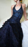Purple Lace Halter Prom Dress Long V-Neck Evening Gown Formal Party HZ0307