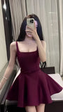 Cute Burgundy A-line Homecoming Dresses Square Neck Short Prom HZ0307