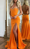 Cute Orange Beaded Split Mermaid Prom Dresses Long Celebrity HZ0307
