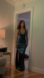 Dark Green Slim Prom Dresses Long Evening Party Dress Satin Formal HZ0307