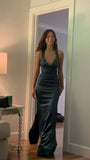 Dark Green Slim Prom Dresses Long Evening Party Dress Satin Formal HZ0307