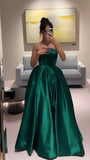 Dark Green Strapless Prom Dresses Long Evening Party HZ0307