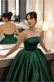Dark Green Strapless Prom Dresses Long Evening Party HZ0307