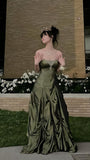 Dark Olive Green Beaded Prom Dress, Birthday Party Dress, HZ0307