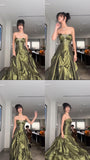 Dark Olive Green Beaded Prom Dress, Birthday Party Dress, HZ0307