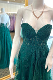 Dark Green Appliques A-line Tulle Long Formal HZ0307