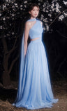 Dream Sky Blue Chiffon Evening Party Dress, Long Formal Prom Dress, HZ0307