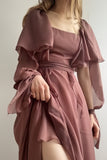 Dusty Rose Chiffon Long Prom Dresses, HZ0307