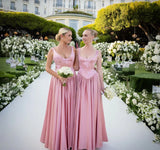 Elegant A Line V Neckline Bridesmaid Dress,Floor-length Satin Long Pink Evening Dress Prom Dresses , HZ0307